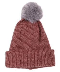 Winter Fur Ball Warm Beanie Hat Crochet Set PMWHT-304 B